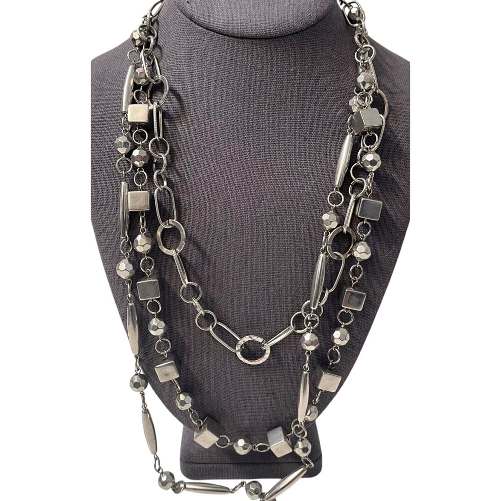 ❤️ Artisan Silver Tone Geometric Layered Necklace